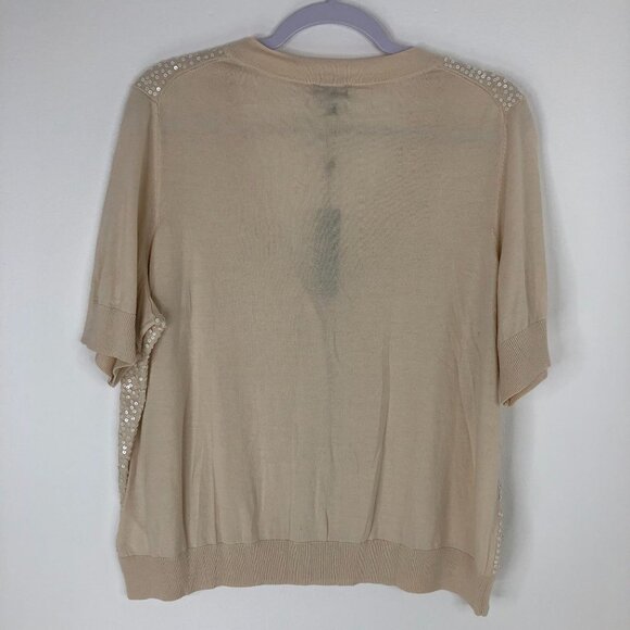 Talbots Women Cream Sequin Button Up Short Sleeve V-Neck Cardigan Size 2XP NWT - Picture 6 of 10